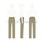 Womens flat front comfort fit chinos flat sketch, on croqui