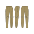 Womens fleece joggers flat sketch, showing all views, front, side and back