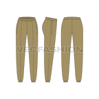 Womens fleece joggers flat sketch, showing all views, front, side and back
