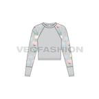 Womens floral embroidered sheer mesh top flat sketch, front view