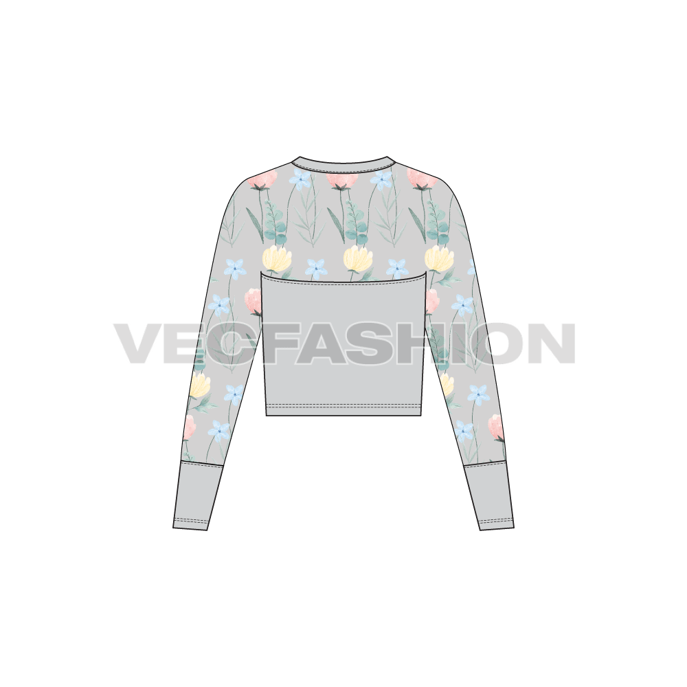 Womens floral embroidered sheer mesh top flat sketch, back view