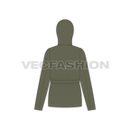 Women's Forest Green Parka Jacket flat sketch, back view