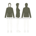 Women's Forest Green Parka Jacket flat sketch, croqui sketch