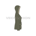 Women's Forest Green Parka Jacket flat sketch, side view