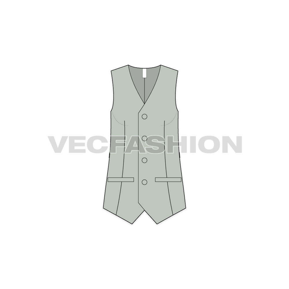 Womens formal vest flat sketch, front view