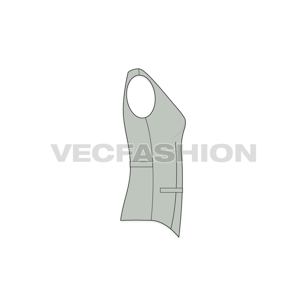 Womens formal vest flat sketch, side view