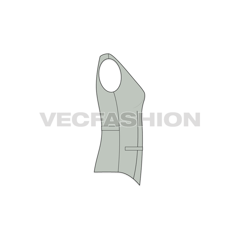A vector template for Women's Formal Vest. It has front and back view and illustrated with necessary construction details. 