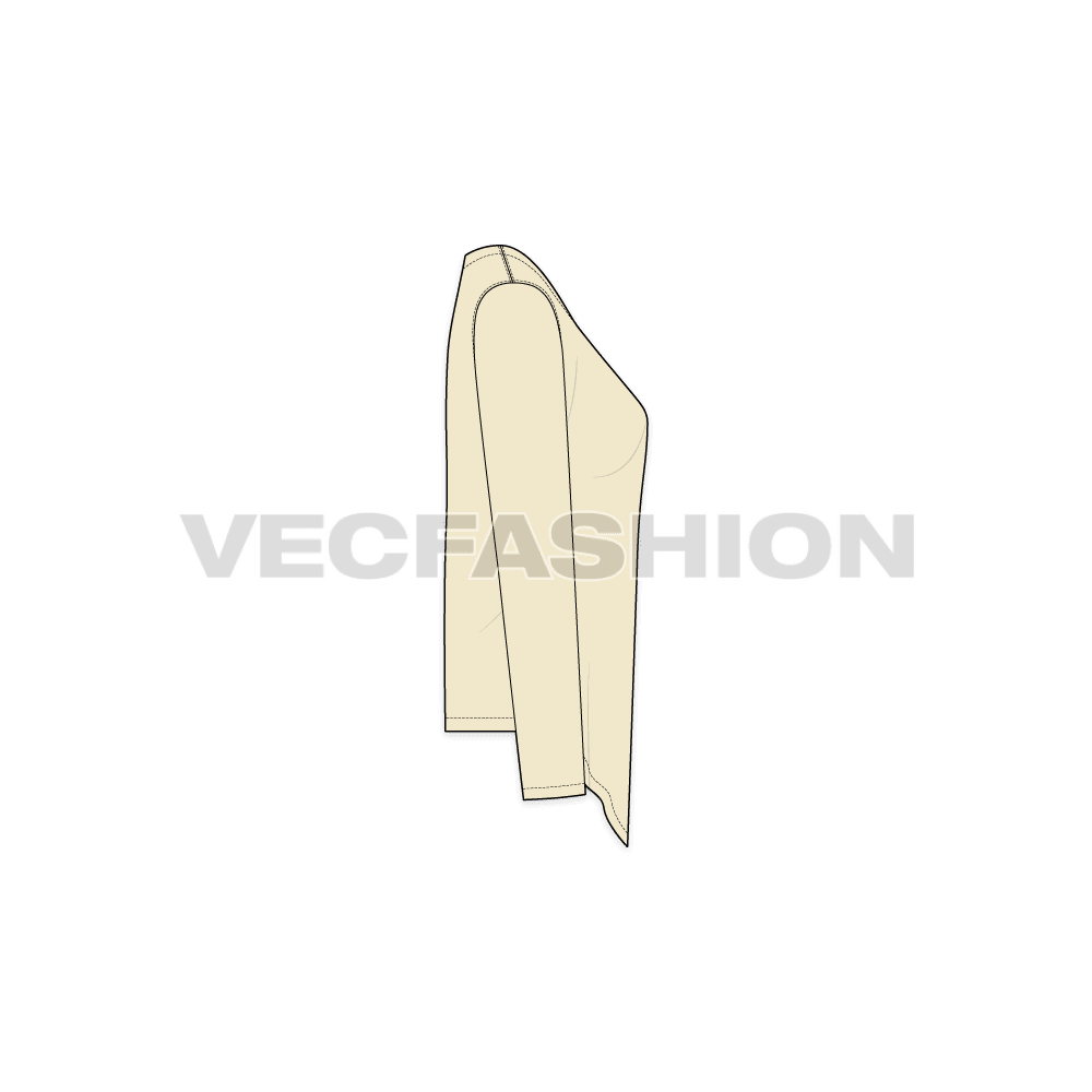 Womens front open cover-up flat sketch, side view