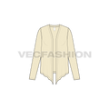 Womens front open cover-up flat sketch, front view