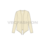 Womens front open cover-up flat sketch, front view