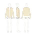 Womens front open cover-up flat sketch, croqui sketch