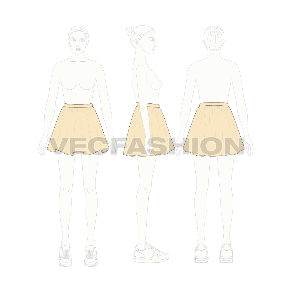 Womens full circle skirts set flat sketch, view 4