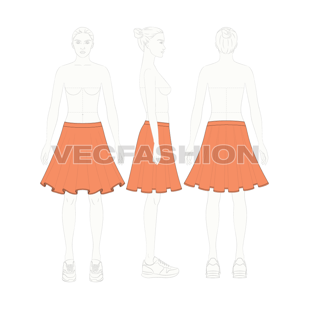 Womens full circle skirts set flat sketch, view 8