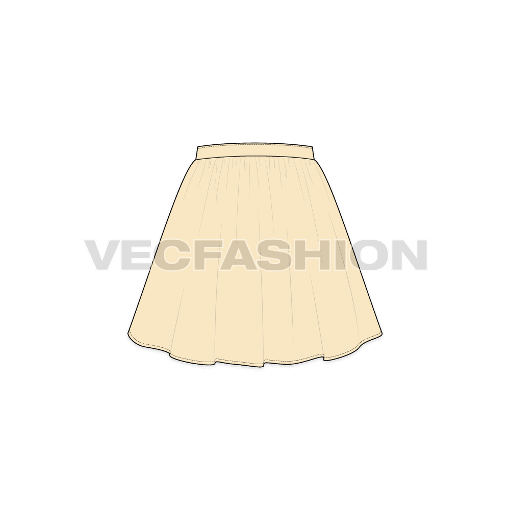 Womens full circle skirts set flat sketch, view 3