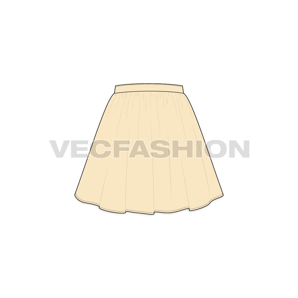A vector template set of two Women's Full Circle Skirts. These are simplified fashion flat CADs also called as Black & White Sketches.
