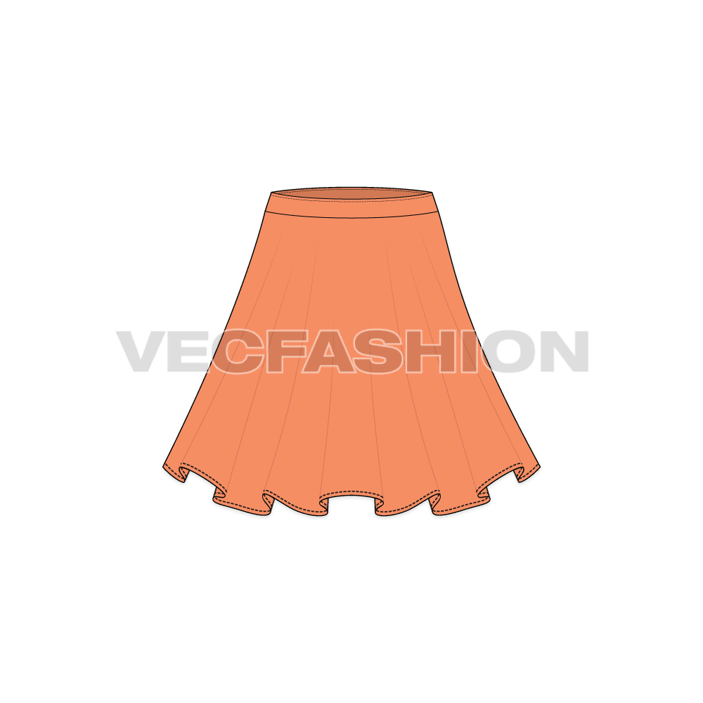 Womens full circle skirts set flat sketch, view 5