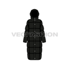 Women's Full Length Bubble Coat flat sketch, front view
