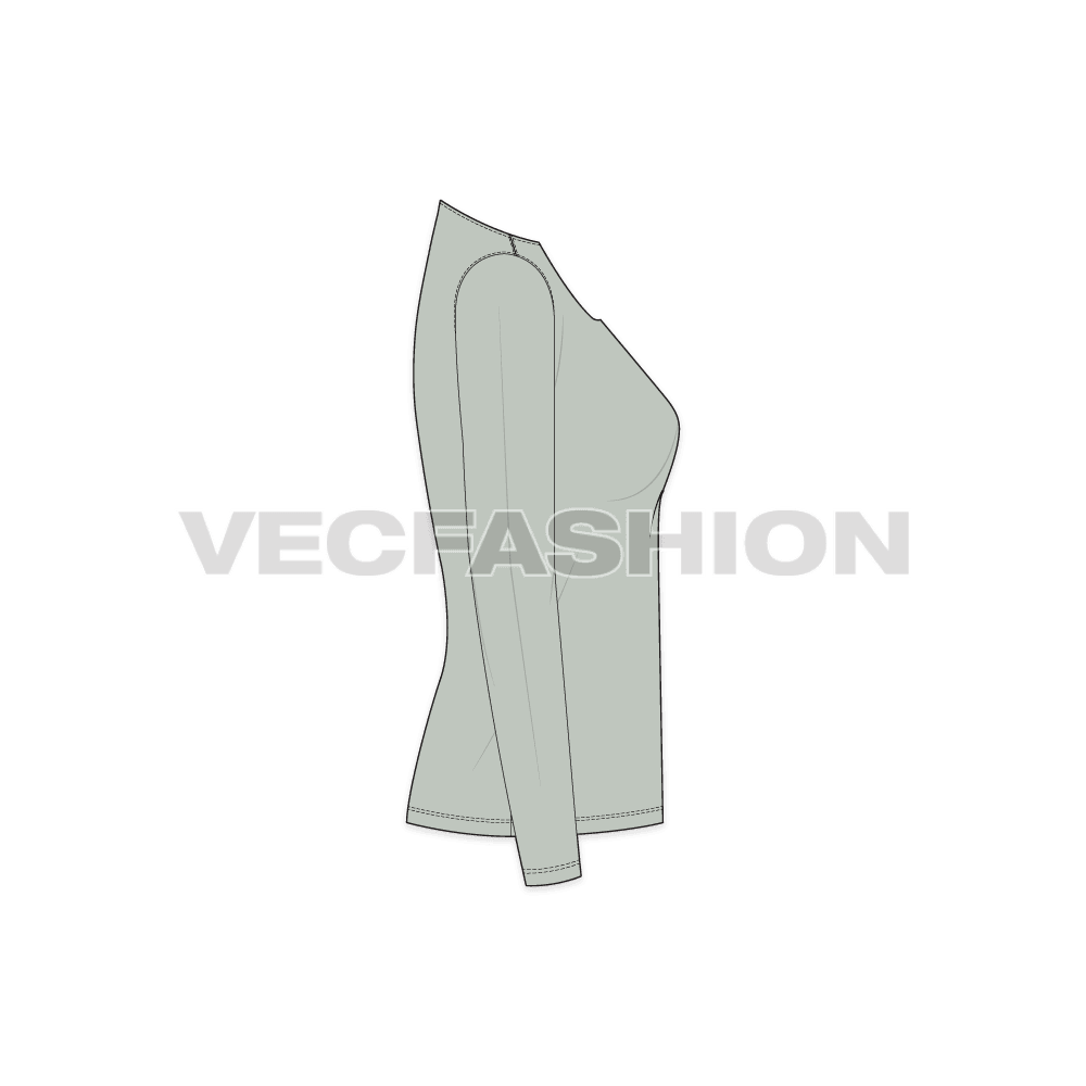 A vector fashion template for Women's Full Sleeve Open Neck Tee