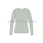 Womens full sleeve open neck tee flat sketch, back view