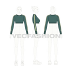 Womens full sleeved cropped sweater flat sketch, croqui sketch