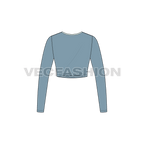 Womens full sleeved scoop neck crop tee flat sketch, back view