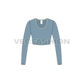Womens full sleeved scoop neck crop tee flat sketch, front view