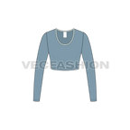 Womens full sleeved scoop neck crop tee flat sketch, front view