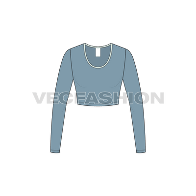 A vector fashion template for Women's Full Sleeved Scoop Neck Crop Tee. 