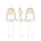 Womens full sleeves crop sweatshirt flat sketch, croqui sketch
