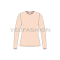 Womens full sleeves round neck ringer tee flat sketch, front view