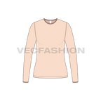 Womens full sleeves round neck ringer tee flat sketch, front view