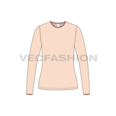 A vector fashion template for Women's Full Sleeves Round Neck Ringer Tee.