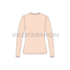 Womens full sleeves round neck ringer tee flat sketch, back view