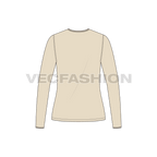 Womens full sleeves v neck ringer tee flat sketch, back view
