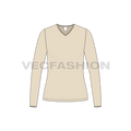 Womens full sleeves v neck ringer tee flat sketch, front view