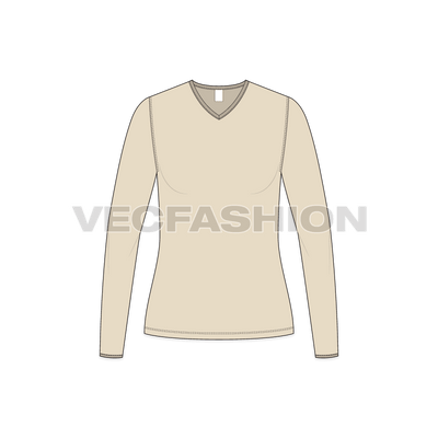 A vector fashion template for Women's Full Sleeves V Neck Ringer Tee.