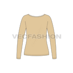 Womens full sleeves wide v-neck tee flat sketch, back view