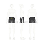 Womens gym shorts, neon drawstring flat sketch, croqui sketch