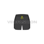 Womens gym shorts, neon drawstring flat sketch, front view