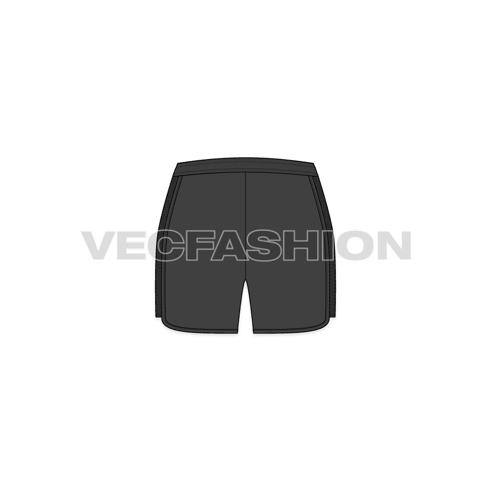 Womens gym shorts, neon drawstring flat sketch, back view