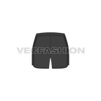 Womens gym shorts, neon drawstring flat sketch, back view