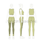 Womens gym suit, knotted vest flat sketch, on croqui