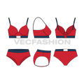 Womens gym training set, spandex flat sketch, showing all views, front, side and back