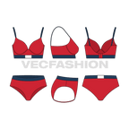 Womens gym training set, spandex flat sketch, showing all views, front, side and back