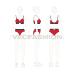 Womens gym training set, spandex flat sketch, on croqui