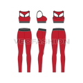 Womens gym training set, lycra flat sketch, showing all views, front, side and back