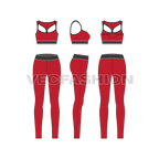 Womens gym training set, lycra flat sketch, showing all views, front, side and back