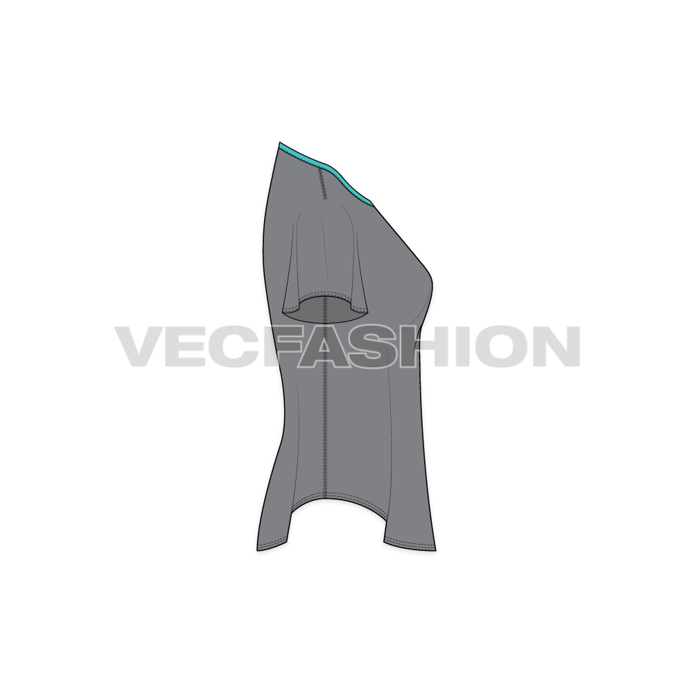 Womens gym training t-shirt flat sketch, side view