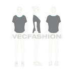 Womens gym training t-shirt flat sketch, croqui sketch