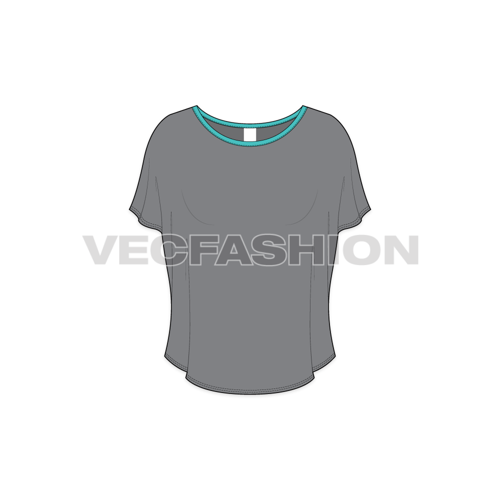 Womens gym training t-shirt flat sketch, front view